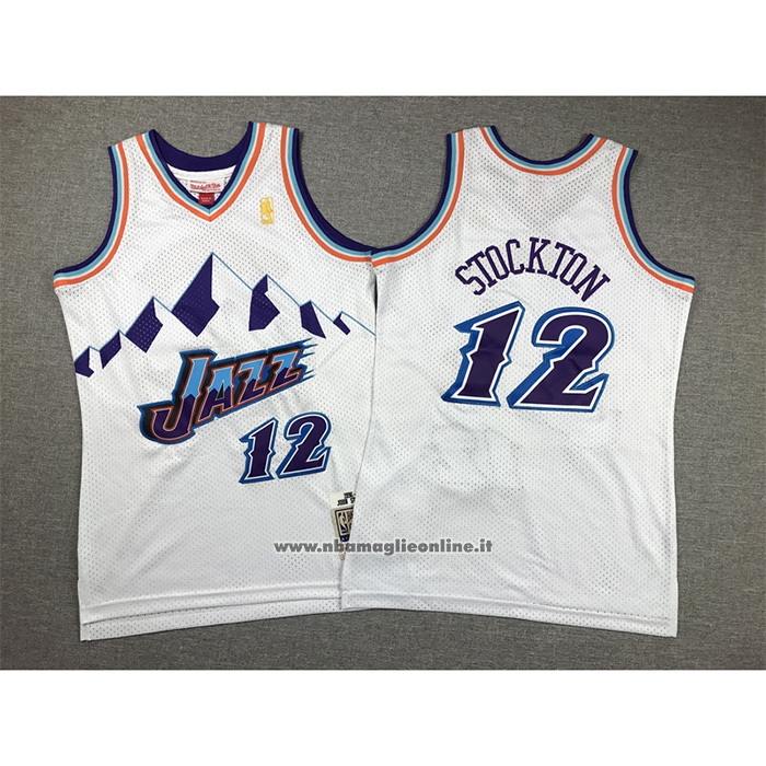 Maglia Bambino Utah Jazz John Stockton #12 Hardwood Classics Throwback 1996-97 Bianco